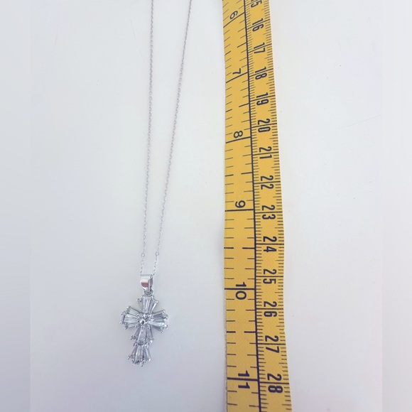 Silver Colored Rhinestone Cross 20” Chain - Picture 5 of 7